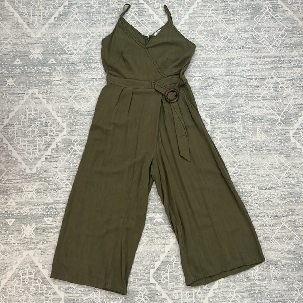 JOA Olive V-Neck Jumpsuit​​​​